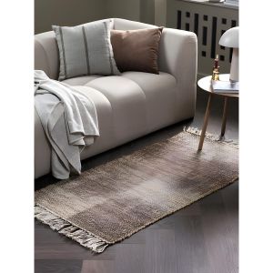 Tapis Tissé Plat - Design Naturel et Aubergine - Idéal Salon, Chambre, Couloir - 70x140 cm
