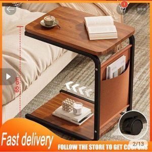 طاولة جانبية عصرية على شكل C – طاولة قهوة صغيرة من الخشب والمعدن – لغرفة الجلوس أو النوم