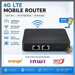 Mini Routeur 4G LTE WiFi avec Carte SIM – 2 Ports Ethernet – WiFi 300 Mbps – Antennes 4×5dBi – Plug & Play USB-C – Couverture jusqu’à 200m² – Modèle CPE301K