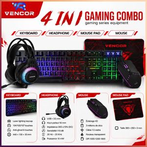 Pack Gaming Vencor CP-09 4 en 1 – Clavier RGB, Souris Gaming DPI, Casque Micro, Tapis Souris Gamer