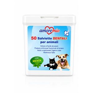 AmoreMio Lingettes dentaires à la menthe pour chiens et chats, 50 unités