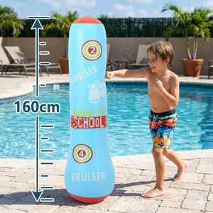 Sac de Frappe Gonflable pour Enfants 160cm - Punching Ball Autoportant "Bruiser" - Idéal pour Boxe, MMA, Karaté - Base à Remplir (Eau/Sable) - Jouet de Sport d'Extérieur et Intérieur - Bleu