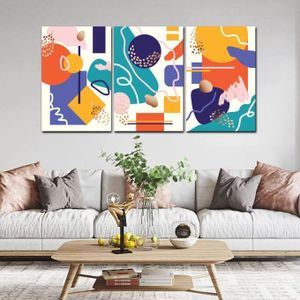 Tableau Abstrait Moderne Lot de 3 Formes Géométriques Colorées Décoration Murale