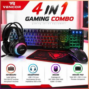 Pack Gamer Vencor CP-09 – Ensemble Gaming RGB Clavier Souris Casque Micro Tapis pour PC