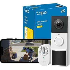 tapo D210 Sonnette sans Fil avec caméra Exterieur 2K 3MP, IP65 étanche, Ultra Grand Angle 160°, Vision Nocturne en Couleur, Détection Humaine AI Gratuite, Audio Bidirectionnel, Installation Facile