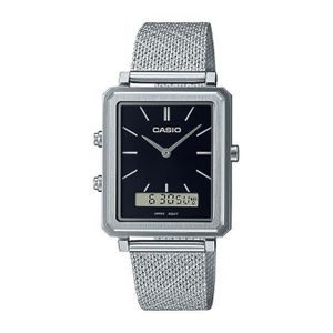 Casio MTP-B205M-1E - Vintage Collection Dual Time - Cadran noir avec bracelet en mailles milanaise - 