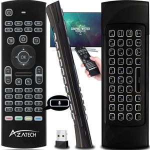 AZATECH جهاز تحكم عن بعد مع ماوس، لوحة مفاتيح + ضوء، لوحة مفاتيح لاسلكية، ماوس صوتي، جهاز تحكم عن بعد لتلفزيون ذكي