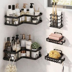 Home Étagère de Rangement Murale pour Salle de Bain et Cuisine – Support Adhésif Sans Perçage – Métal Antirouille – Noir