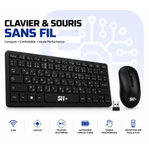 SH Clavier & Souris Sans Fil X-62 AZERTY avec Lettres Arabes – 2.4GHz, 1200 DPI, Récepteur USB