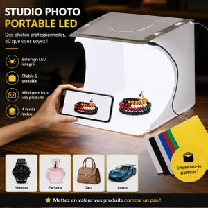 Studio Photo Portable Pliable avec 2 Barres LED – Mini Light Box pour Photographie de Produits, Tente Photo avec Éclairage Intégré et Fonds pour Photos Professionnelles