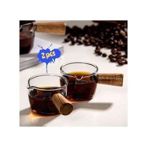 Tasses à Café Transparentes avec Manche Bois – Lot de 2