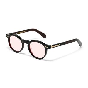 Lunettes de Soleil Rondes Vintage - Monture Noire Épaisse et Verres Rose / Violet Clair