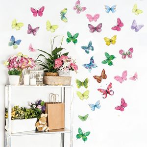36 pièces d'autocollants muraux papillons colorés, stickers muraux papillons aquarelle, autocollants fenêtre papillons, décoration murale adhésive pour chambre, salon, décoration intérieure
