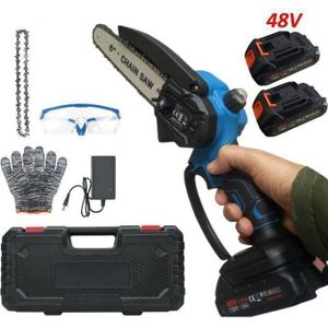 Mini tronçonneuse Scie à chaine sans fil de 6 pouces, batterie 48V - Pour élagage, ébranchage, Coupe bois