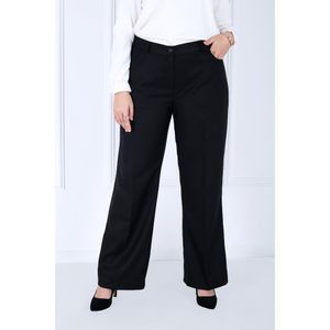 PANTALON MA بنطال نسائي - كلاسيكي واسع دافئ - قماش فلانيل مزخرف - أسود
