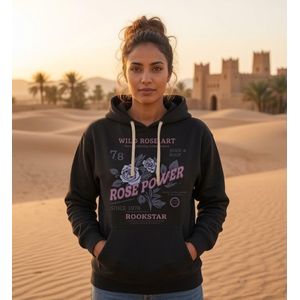General Sweat à capuche femme noir, 1 pièce, manches longues, imprimé rose floral et poche kangourou