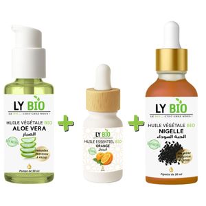LY BIO PACK HUILE ALOE VERA 50ml - POMPE + HUILE ESSENTIEL ORANGE 10ML + HUILE NIGELLE 50ML - PIPETTE