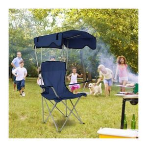 Chaise de Camping Pliante avec Pare-Soleil – Bleu – Portable & Confortable
