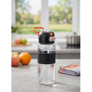 Gourde Sport Ergonomique Fumé avec Paille - Noir et Orange