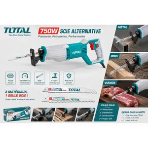 TOTAL Scie Alternative 750W – Scie Égoïne Electrique à Lame – Mandrin SDS – Bois & Métal – 2 Lames Incluses