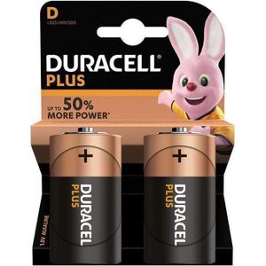 Duracell Piles Plus D LR20 MN1300 – Pack de 2 Piles Alcalines 1.5V Haute Puissance Longue Durée Haute Performance avec Jusqu’à +50% d’Énergie et de Puissance Supplémentaire – Format D