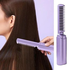 Peigne à lisser électrique sans fil, brosse à lisser chaude, rechargeable par USB. Brosses à cheveux électriques sans fil, chauffage, droite, bouclée, lisseur chaud, peigne, maison, voyage, portables