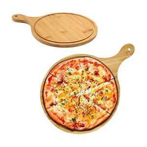 جديد لوحة قابلة لإعادة الاستخدام لوحات البيتزا جولة الخيزران مع مقبض 26cm
