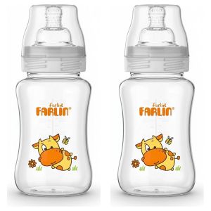 Farlin Lot de 2 - Biberon en Verre Borosilicate à Col Large avec Motif Animal - Pour Bébé - 120ml