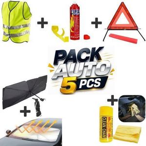 Pack Auto 5 en 1 – Kit de Sécurité Voiture avec Parasol et Peau de Chamois