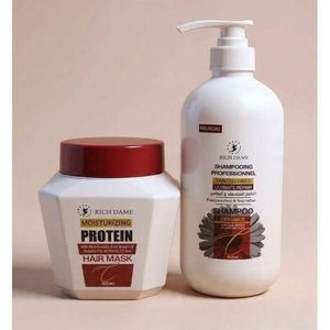 Partagez ce produit    pack de soins capillaires Rich Dame comprenant un shampoing professionnel et un masque capillaire hydratant aux protéines. 800ml