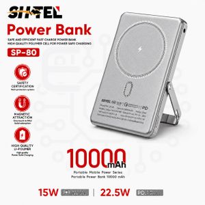 Shtel Power Bank Magnétique 10000mAh sp-80 Silver – Charge Sans Fil 15W & Charge Rapide 22.5W avec Support Intégré
