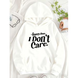 Sweat à capuche noir avec imprimé de texte : "Sorry But I Don'T Care". Sweat à capuche en polaire pour femme avec poche et motif imprimé personnalisé.
