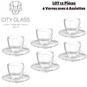 Lot de 6 tasses de café avec sous tasse Andre 95cl Verre Transparent