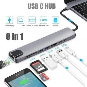 Adaptateur 8en1 Type-C Vers PD HDTV HDMI 4K RJ45 USB 3.0/3.1 Carte SD/TF