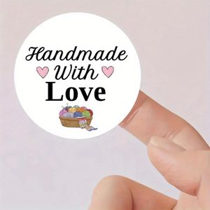 60pcs Autocollants sur le thème du tricot "Faites par amour", pour les travaux manuels, les sacs cadeaux, les boutiques, les scrapbooks, les enveloppes, etc., exprimant la chaleur.