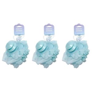 MIEVIC Lot de 3 - Éponge de Bain Fleurie - Douceur et Exfoliation - Accessoire de Douche pour Femme - Bleu Pastel