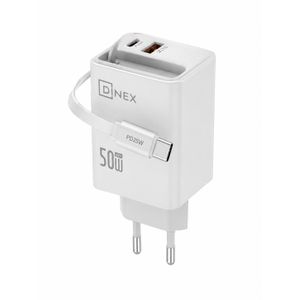 DINEX Chargeur Rapide 50W USB-C + USB-A avec Câble Type-C – Super Fast Charging PD & QC3.0
