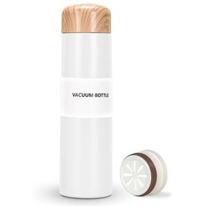 Gourde isotherme Geor 250 ml, fine, en acier inoxydable, style poche, design imitation bois, étanche, portable et idéale pour les activités de plein air (blanche)