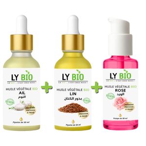 LY BIO PACK HUILE AIL 50ML - PIPETTE + HUILE LIN 50ML - PIPETTE + HUILE ROSE 50ml - POMPE