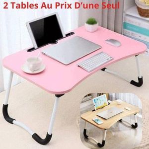 OFFRE 2 Tables Pliable Multifonctionnels Pour Ordinateur PC Et Repas Table En bois Table De Lit Rose Et Marron