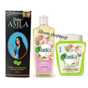 Vatika Huile capillaire(200ml) & Masque capillaire(500g) à l'ail+Dabur Amla Original Hair Oil(200ml)