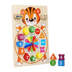 Horloge Éducative en Bois - Puzzle d’Apprentissage des Couleurs et Chiffres