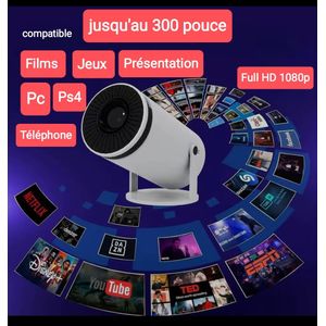 Projecteur 300 pouce Tv Film jeux wifi home cinema FHD usb hdmi cable telephone