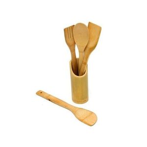 Set 4 Cuillères spatule de cuisson de repas à la maison en bois avec seau de rangement pour poêle antiadhésive, en Bois bambou