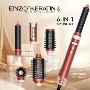 Enzo Kit de coiffage 6-en-1 – Brosse soufflante professionnelle, fers à boucler et embouts volumateurs