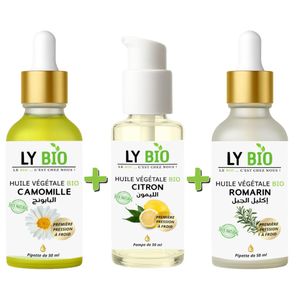 LY BIO PACK HUILE CAMOMILLE 50ML - PIPETTE + HUILE CITRON 50ML - POMPE + HUILE ROMARIN 50ml - PIPETTE