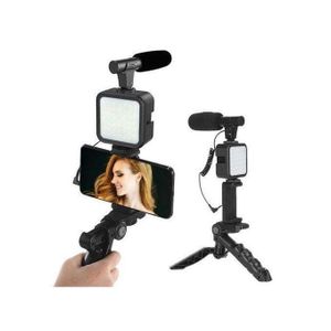 akit de tournage pour smartphone – Microphone stéréo, lumière LED et trépied pour vlogging