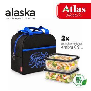 Atlas Plastics Pack Lunchbag Isotherme ALASKA + 2 Boîtes AMBRA 0,9 L