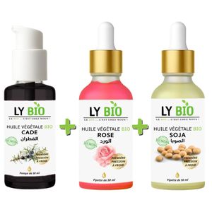 LY BIO PACK HUILE CADE 50ML - POMPE + HUILE ROSE 50ml - PIPETTE + HUILE SOJA 50ML - PIPETTE