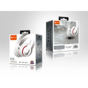 Deedops  Casque Bluetooth Deepbass R8 Wireless On-Ear avec Microphone – Blanc